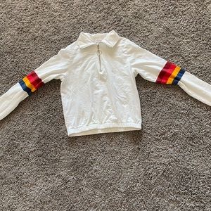 white long sleeve rainbow sleeve crop jacket